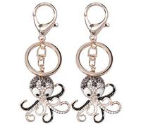 LjwZekyrnt 2 uds llavero con diamantes de imitación en forma de pulpo a la moda llavero bolso colgante regalo (negro+negro)