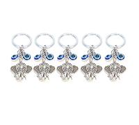 LjwZekyrnt 5Pcs Blue Eyes Keychain Elephant Turkish Style Alloy Colored Glaze Pendant for Ladies Bag Car Interior