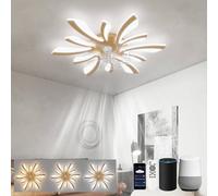 LJX Lampara Ventilador 78cm Ventilador de Techo con Luz LED Compatible con Alexa y Google Assistant Temporizador Silencioso Reversible 6 Velocidades para Dormitorio Salón, Dorada