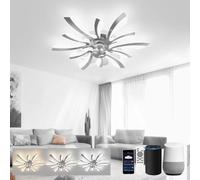 LJX Lampara Ventilador 78cm Ventilador de Techo con Luz LED Compatible con Alexa y Google Assistant Temporizador Silencioso Reversible 6 Velocidades para Dormitorio Salón, Cromo