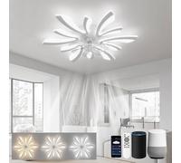 LJX Lampara Ventilador 78cm Ventilador de Techo con Luz LED Compatible con Alexa y Google Assistant Temporizador Silencioso Reversible 6 Velocidades para Dormitorio Salón, Blanco