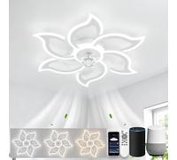 LJX Lampara Ventilador Silencioso Compatible con Alexa 88cm Flor Ventilador de Techo con Luz y Mando a Distancia 2.4GHZ Wifi Temporizador Regulable para Dormitorio Salón, Blanco