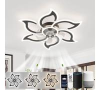 LJX Lampara Ventilador Silencioso Compatible con Alexa 88cm Flor Ventilador de Techo con Luz y Mando a Distancia 2.4GHZ Wifi Temporizador Regulable para Dormitorio Salón, Negro