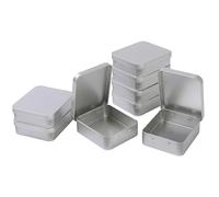 LJY 8 Pzas Caja Metálica Rectangular Plata 9,3 x 8,3 x 2,5 cm, Caja Pequeña de Hojalata con Tapa de Bisagra para Manualidades, Organización de Componentes y DIY