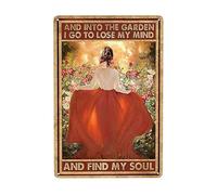 LJYART Cartel de estaño vintage con texto en inglés "And Into the Garden I Go To Lose My Mind & Find My Soul Cafe Bar Pub Beer Wall Art Reproducción" Cartel de metal de 20,3 x 30,5 cm, color blanco
