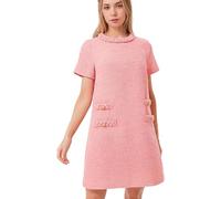 LJYAUTO Vestido de tweed de los años 60 para mujer, elegante, formal, cuello redondo, mini vestido vintage de manga corta con botones, vestidos acampanados, rosa, L