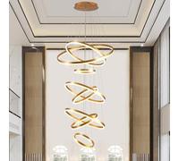 LJYKBFL Lámpara de araña LED Moderna Dorada, Regulable, con Control Remoto, Grande y contemporánea, de 8 Anillos, para techos Altos, escaleras, vestíbulos y Salas de Estar (8 Anillos Dorados)