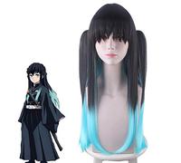 LJYNB Anime Demon Slayer Kimetsu No Yaiba Tokitou Muichirou Cosplay peluca larga cola de caballo degradado resistente al calor pelucas de disfraz