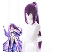 LJYNB Juego Fate Grand Order Lancer Scathach Cosplay pelucas púrpura largo recto resistente al calor pelo sintético Perucas con cola de caballo