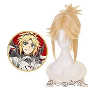 LJYNB Juego Fate Grand Order Mordred Cosplay peluca rubia dorada cola de caballo pelo sintético fiesta de Halloween disfraz jugar pelucas