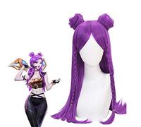 LJYNB Juego LOL K/DA Kaisa Cosplay pelucas pelo sintético largo púrpura resistente al calor con bollos para KDA fiesta de Halloween Play