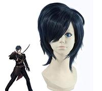 LJYNB Juego Touken Ranbu Online Shokudaikiri Mitsutada Cosplay pelucas cortas azul oscuro resistente al calor peluca de pelo sintético + gorro de peluca