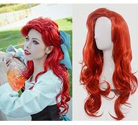 LJYNB Peluca de cosplay de sirena de camada de Halloween para mujer, peluca de pelo rojo ondulado Pincess Ariel para fiesta, juego de rol, peluca de estilo rojo taylor