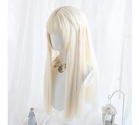 LJYNB Pelucas de Cosplay Lolita de uso diario en general, pelo sintético de fibra de alta temperatura, pelo liso natural largo beige, pelo liso natural + red para el pelo gratis