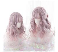LJYNB Pelucas de Cosplay originales de Lolita, pelo sintético de fibra de alta temperatura, pelo rizado ondulado largo rosa y ondulado + gorro de pelo gratis