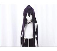 LJYNB Pelucas de Cosplay Yatogami Tohka, pelo sintético de fibra de alta temperatura, pelo largo morado oscuro con coletas + red para el pelo gratis