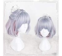 LJYNB Pelucas diarias de Cosplay de Lolita, pelo sintético de fibra de alta temperatura, 15 pulgadas, gris, azul, rosa, degradado, pelo corto y rizado + gorro de pelo gratis