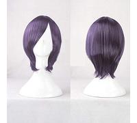 LJYNB Takasugi Shinsuke Noragami Yato Cosplay Pelucas Fibra de alta temperatura Pelo sintético Púrpura Negro Mezcla de pelo corto + red de pelo gratis