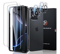 LK Protector de pantalla para iPhone 16 Pro, cristal protector de pantalla, 2 protectores de pantalla y 2 protectores de cámara, dureza 9H con ayuda de instalación del marco, HD, antiarañazos