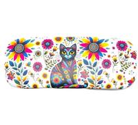 LK Trend & Style Estuche para gafas con diseño pop art de gato, PVC, 4 x 6 x 16,5 cm, 90 gramos, ligero y resistente, regalo para los amantes de los gatos, blanco/multicolor, 4 cm x 6 cm x 16,5 cm
