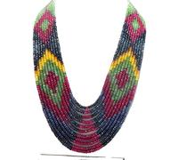 LKBEADS 11 Strand 22" 3-4 MM Micro Faceted Multi Sapphire Rondelle Beaded Necklace ruby, emerald, sapphire beads
