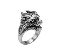 LKBEADS Anillo ajustable de acero inoxidable con cabeza de dragón, estilo gótico, inspirado en criaturas míticas, guerreros fantásticos y moteros punk. Accesorio unisex. |LK_0083_RRJ
