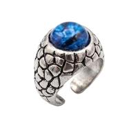 LKBEADS Anillo ajustable de acero inoxidable con diseño de escamas de dragón, orbe místico azul, textura de reptil gótico fantástico, accesorio inspirado en criaturas legendarias. |LK_0069_LLR