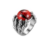 LKBEADS Anillo ajustable de acero inoxidable con forma de garra de dragón, orbe de ojo rojo, banda gótica fantástica, accesorio de moda motera inspirado en criaturas míticas, unisex. |LK_0076_LLR
