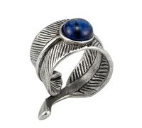 LKBEADS Anillo ajustable de acero inoxidable con forma de pluma y piedra azul vintage. Joyería llamativa. |LK_0103_LLR
