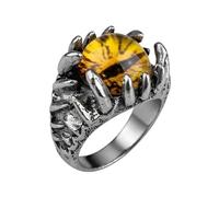 LKBEADS Anillo ajustable de acero inoxidable con garra de dragón y ojo amarillo, estilo gótico, fantasía, guerrero reptil, banda llamativa vintage, unisex, para hombre y mujer. |LK_0047_BDR