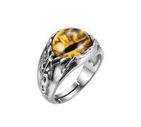 LKBEADS Anillo ajustable de acero inoxidable con ojo de dragón, iris amarillo, estilo gótico, fantasía, guerrero, reptil, vintage, llamativo, unisex, para hombre y mujer.