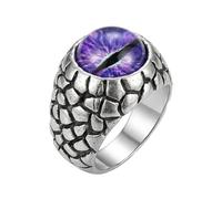 LKBEADS Anillo ajustable de acero inoxidable con ojo de dragón, iris morado, estilo gótico, fantasía, reptil, guerrero, banda llamativa vintage, unisex, joyería para hombre y mujer |LK_0029_RRJ