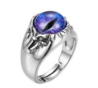LKBEADS Anillo ajustable de acero inoxidable con ojo de dragón morado, estilo gótico, fantasía, guerrero reptil, banda llamativa vintage, joyería unisex para hombre y mujer.