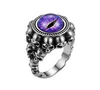LKBEADS Anillo ajustable de acero inoxidable morado con forma de calavera y ojo de dragón, estilo gótico, fantasía, guerrero, vintage, banda llamativa, unisex, |LK_0054_RRJ