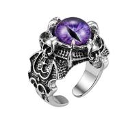 LKBEADS Anillo ajustable de acero inoxidable morado con ojo de dragón, estilo gótico, con calavera y armadura, banda llamativa de fantasía, inspirado en criaturas míticas. |LK_0077_BBL