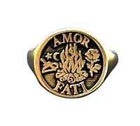 LKBEADS Anillo Amor Fati de plata de ley 925 | Anillo chapado en oro | Anillo de sello redondo de 15 x 15 mm | Tallas de banda: EE. UU. 5-12,5 | Avelaibal | LKDR_0768