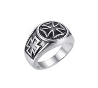 LKBEADS Anillo con cruz de Malta, acero inoxidable 316L, chapado en plata, tamaño ajustable, joyería para toda ocasión | LK_SLF_CHR_0196_RR