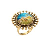 LKBEADS Anillo con diseño de mandala paisajístico, acero inoxidable 316L chapado en oro, tamaño ajustable, joyería para toda ocasión | LK_SLF_CHR_0413