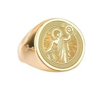 LKBEADS Anillo de Apolo de la mitología griega en plata de ley 925 | Anillo chapado en oro | Anillo de sello redondo de 15 x 15 mm | Tallas de banda: EE. UU. 5-12,5 | Avelaibal | LKDR_0698