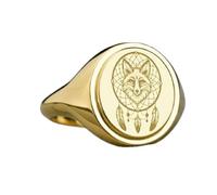 LKBEADS Anillo de atrapasueños de zorro en plata de ley 925 | Anillo chapado en oro | Anillo de sello ovalado de 15 x 13 mm | Tallas de banda: 5-12,5 (EE. UU.) Avelaibal | LKDR_0630