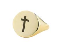 LKBEADS Anillo de cruz cristiana redonda | Plata de ley 925 chapada en oro | Joyería de regalo, anillo de sello de estilo vintage, joyería hipoalergénica hecha a mano. |LK_PDR_01307_6.5