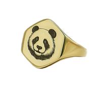 LKBEADS Anillo de panda hexagonal | Plata de ley 925 chapada en oro | Joyería de regalo, anillo de sello vintage, joyería hipoalergénica hecha a mano. |LK_PDR_01108_7.5