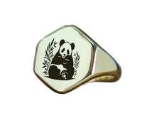 LKBEADS Anillo de panda hexagonal | Plata de ley 925 chapada en oro | Joyería de regalo, anillo de sello vintage, joyería hipoalergénica hecha a mano. |LK_PDR_01104_9.5