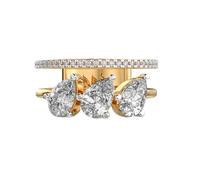 LKBEADS Anillo de plata de ley 925 con diseño de tríada brillante | chapado en oro | con moissanita, forma de pera y redonda, lujosos anillos de joyería hechos a mano para mujer | LKJR_0212