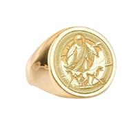 LKBEADS Anillo de plata de ley 925 con el Dios del Inframundo | Chapado en oro | Anillo de sello redondo de 15 x 15 mm | Tallas de banda: 5-12,5 (EE. UU.) Avelaibal | LKDR_0672