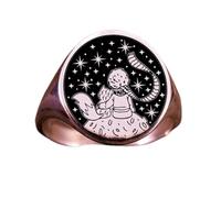 LKBEADS Anillo de Plata de Ley 925 con el Principito | Anillo bañado en plata | Anillo de sello redondo de 14 x 14 mm | Tallas de banda: 5-12,5 EE. UU. Avelaibal | LKDR_0352