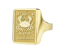 LKBEADS Anillo de plata de ley 925 con el signo del zodiaco Cáncer | Chapado en oro | Anillo de sello rectangular de 16 x 12 mm | Tallas de banda: EE. UU. 5-12,5 | Avelaibal | LKDR_0268