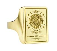 LKBEADS Anillo de plata de ley 925 con el signo del zodiaco Leo | Chapado en oro | Anillo de sello rectangular de 16 x 12 mm | Tallas de banda: EE. UU. 5-12,5 | Avelaibal | LKDR_0271