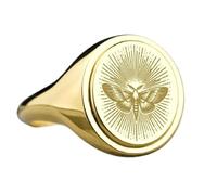 LKBEADS Anillo de plata de ley 925 con forma de polilla | Anillo chapado en oro | Anillo de sello ovalado de 15 x 13 mm | Tallas de banda: EE. UU. 5-12,5 | Avelaibal | LKDR_0544