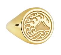 LKBEADS Anillo de plata de ley 925 con olas del océano | Chapado en oro | Anillo de sello redondo de 14 x 14 mm | Tallas de banda: EE. UU. 5-12,5 | Avelaibal | LKDR_0261